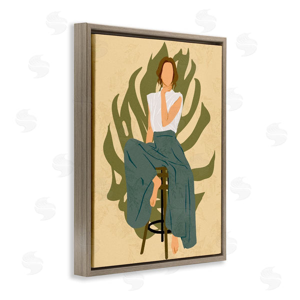 Stupell Industries Ziwei Li | Boho Woman Sitting Plant Leaf Wall Art