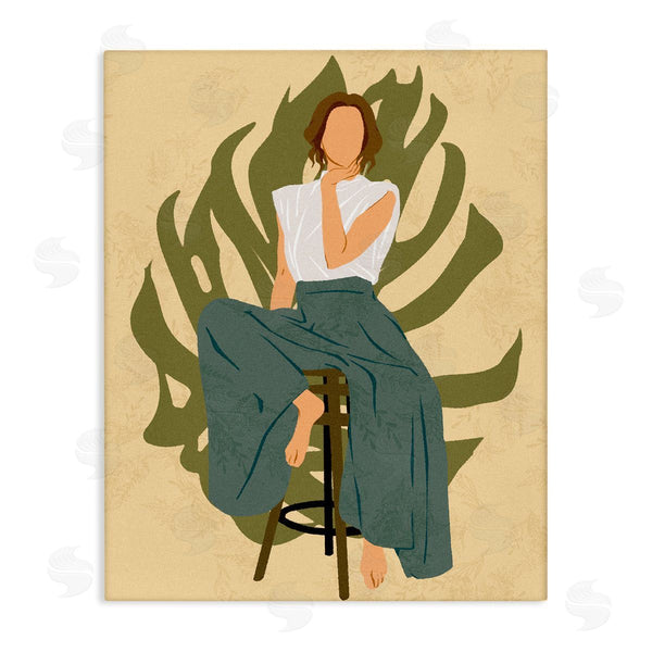 stupell industries Ziwei Li | Boho Woman Sitting Plant Leaf Wall Art