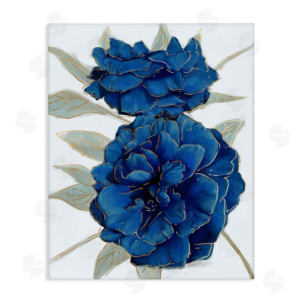 stupell industries Ziwei Li | Bold Blue Carnation Florals Gold Line Detail