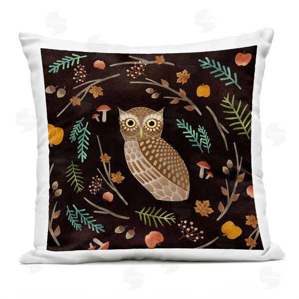 Stupell Industries Ziwei Li | Brown Owl Various Autumn Botanicals Plants Printed Throw Pillow