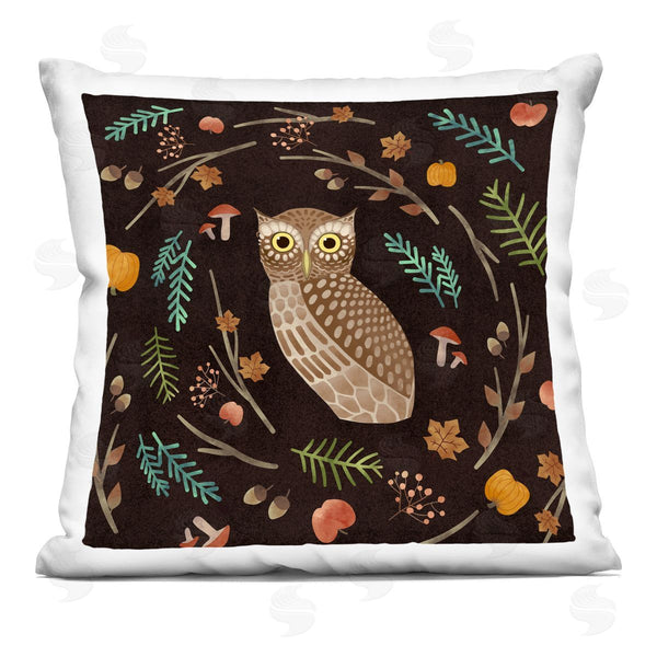 stupell industries Ziwei Li | Brown Owl Various Autumn Botanicals Plants Printed Throw Pillow