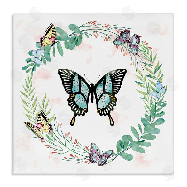 stupell industries Ziwei Li | Butterflies in Spring Botanical Wreathe Soft Green Wall Art