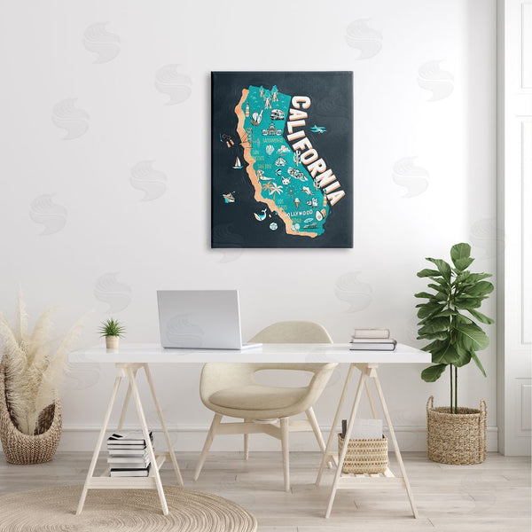 Stupell Industries Ziwei Li | California Golden State Touristic Iconographic Landmarks Map Wall Art