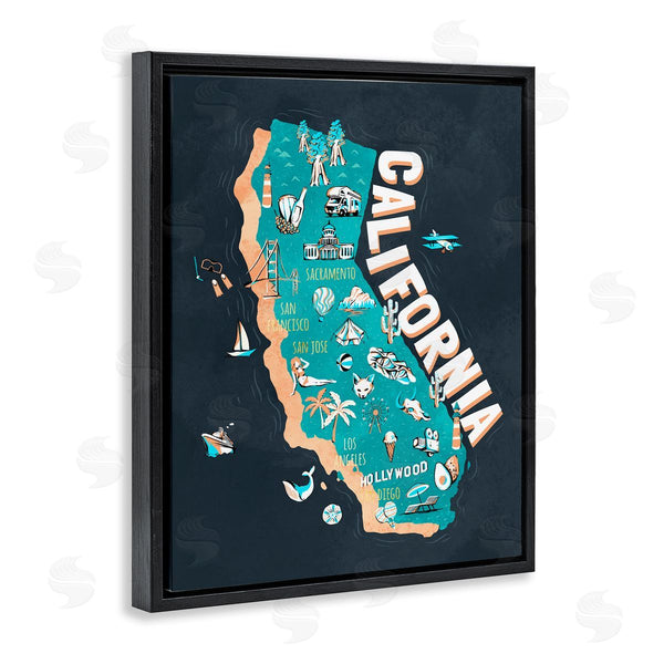 Stupell Industries Ziwei Li | California Golden State Touristic Iconographic Landmarks Map Wall Art