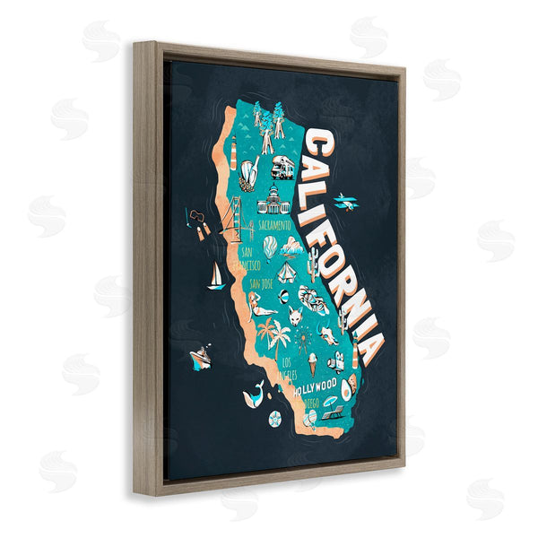 Stupell Industries Ziwei Li | California Golden State Touristic Iconographic Landmarks Map Wall Art