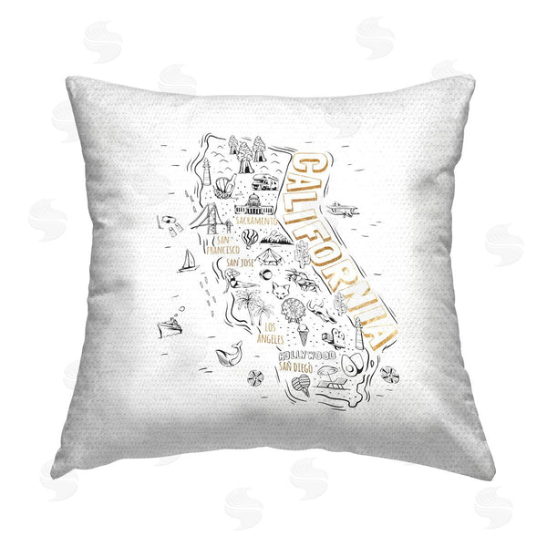 Stupell Industries Ziwei Li | California State Landmarks Doodles Printed Throw Pillow