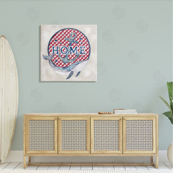 Stupell Industries Ziwei Li | Checkered Pattern Home Sign Anchor Whale Watercolor Wall Art