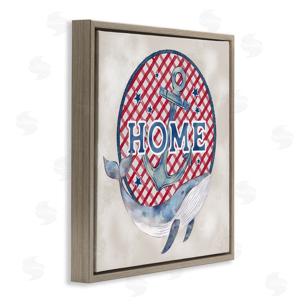 Stupell Industries Ziwei Li | Checkered Pattern Home Sign Anchor Whale Watercolor Wall Art