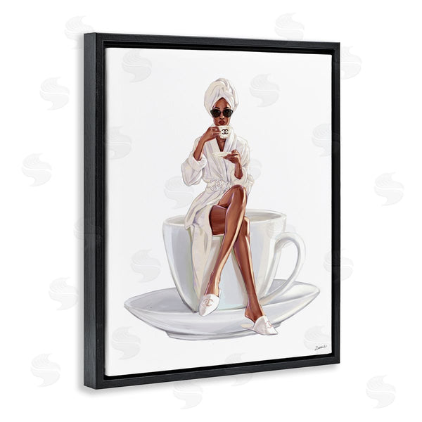 Stupell Industries Ziwei Li | Chic Coffee Teacup Woman Sipping Robe Sunglasses Wall Art