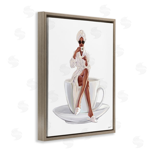 Stupell Industries Ziwei Li | Chic Coffee Teacup Woman Sipping Robe Sunglasses Wall Art