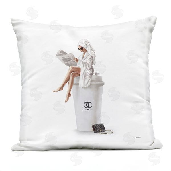Stupell Industries Ziwei Li | Chic Fashion Coffee & Purse Female Wearing Robe Printed Throw Pillow