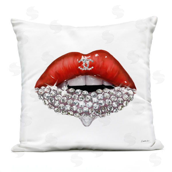 Stupell Industries Ziwei Li | Chic Red Lip Portrait Women's Fashion Sparkle Printed Throw Pillow