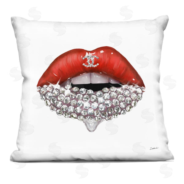 stupell industries Ziwei Li | Chic Red Lip Portrait Women's Fashion Sparkle Printed Throw Pillow