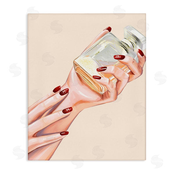 stupell industries Ziwei Li | Chic Red Nail Polish Holding Perfume Bottle Wall Art