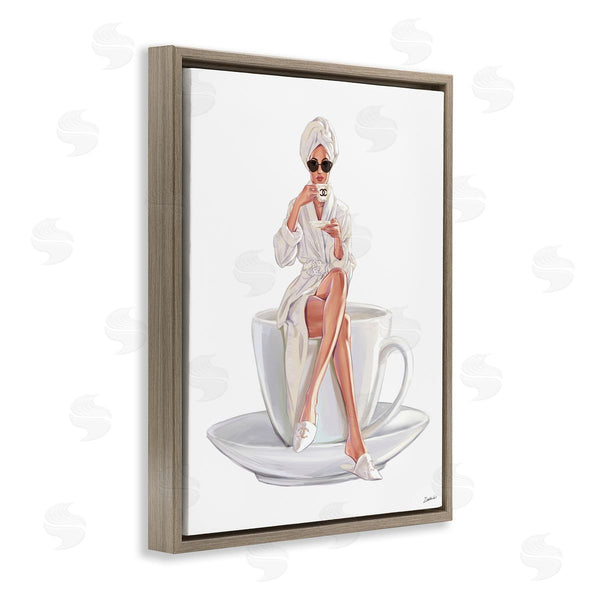 Stupell Industries Ziwei Li | Chic Woman Robe Coffee Cup Designer Logo Sunglasses Wall Art