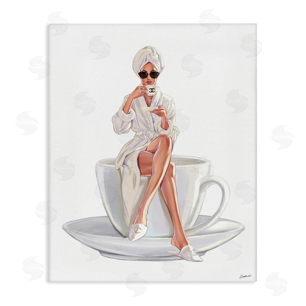 stupell industries Ziwei Li | Chic Woman Robe Coffee Cup Designer Logo Sunglasses Wall Art