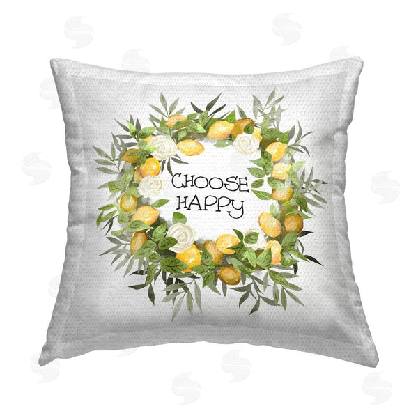 Stupell Industries Ziwei Li | Choose Happy Lemon Wreath Printed Throw Pillow