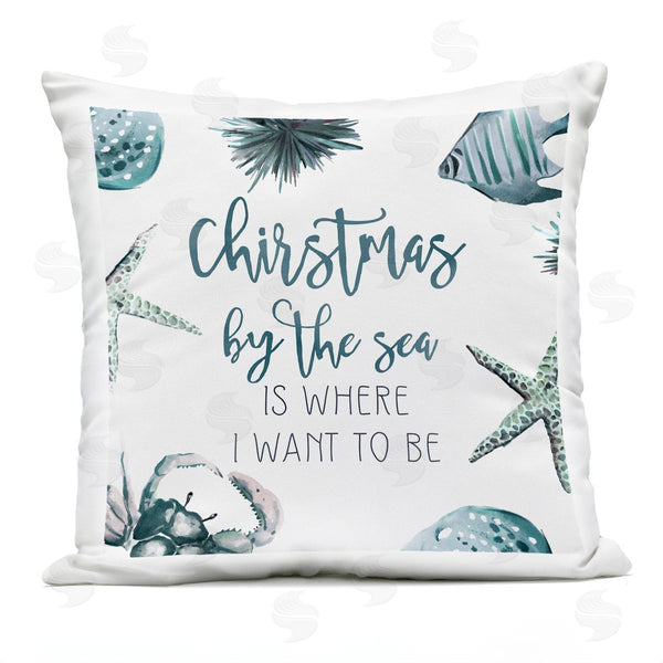 Stupell Industries Ziwei Li | Christmas By The Sea Fun Beach Printed Throw Pillow