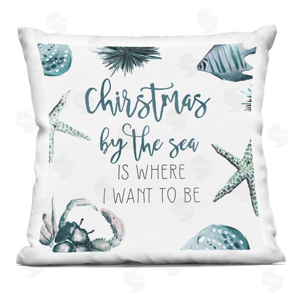 stupell industries Ziwei Li | Christmas By The Sea Fun Beach Printed Throw Pillow