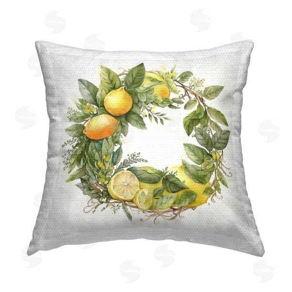 Stupell Industries Ziwei Li | Citrus Lemon Botanical Wreath Printed Throw Pillow