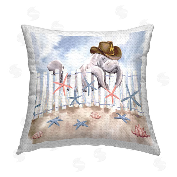 Stupell Industries Ziwei Li | Coastal Cowboy Manatee Printed Throw Pillow