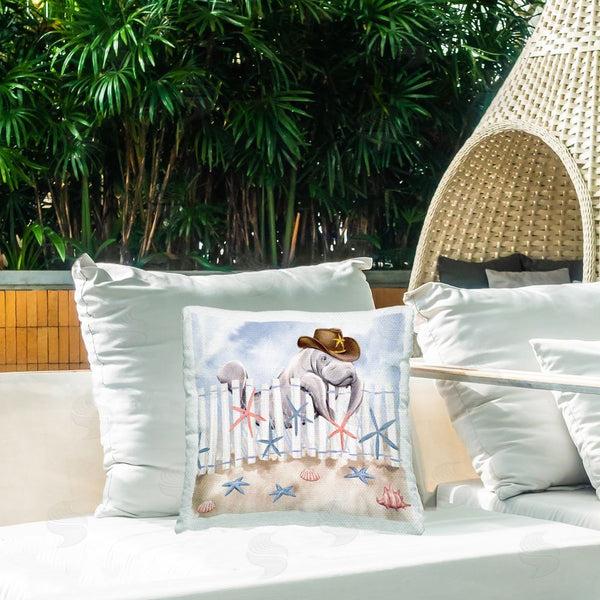 Stupell Industries Ziwei Li | Coastal Cowboy Manatee Printed Throw Pillow