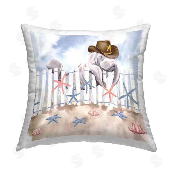 stupell industries Ziwei Li | Coastal Cowboy Manatee Printed Throw Pillow