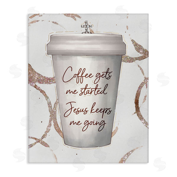 stupell industries Ziwei Li | Coffee Gets Me Started Faith Based Phrase Cup