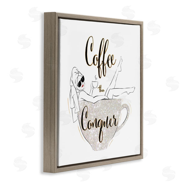 Stupell Industries Ziwei Li | Coffee Then Conquer Phrase Glam Fashion Female Mug Wall Art