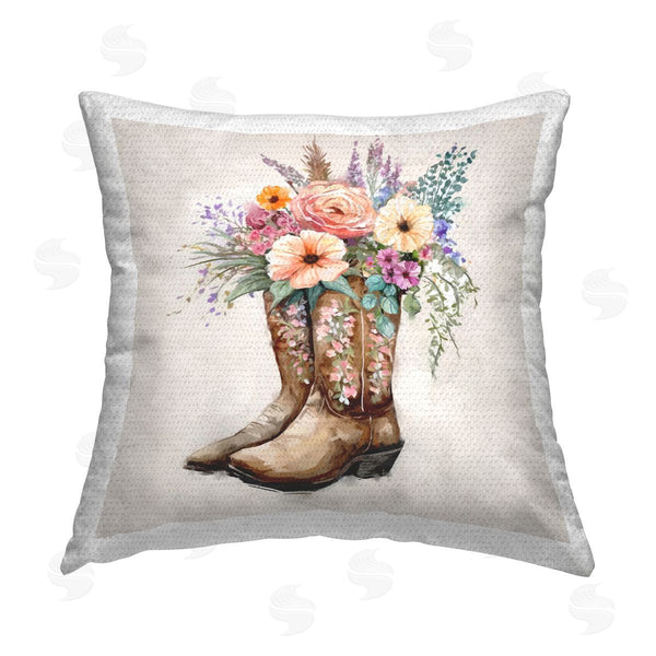 Stupell Industries Ziwei Li | Cowboy Boot Floral Garden Bouquet Printed Throw Pillow
