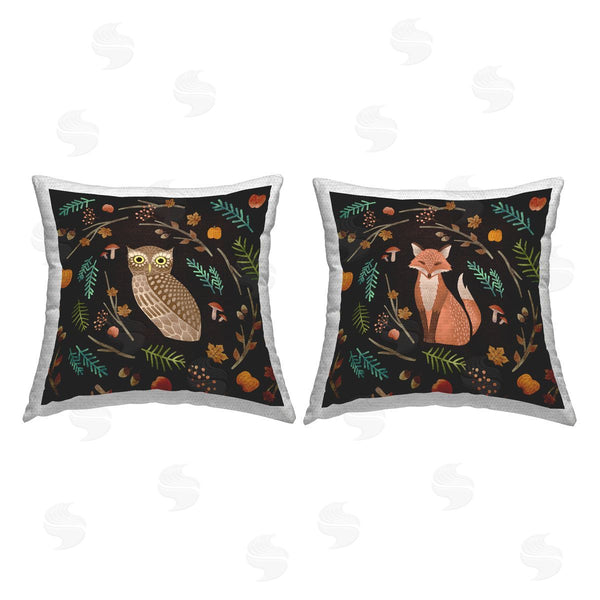 Stupell Industries Ziwei Li | Cozy Autumn Botanicals Owl & Fox Woodland Creatures Printed Throw Pillow Set