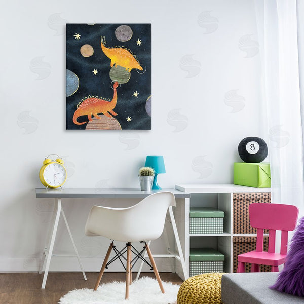 Stupell Industries Ziwei Li | Dinosaur Astronauts On Space Planets Yellow Stars Wall Art
