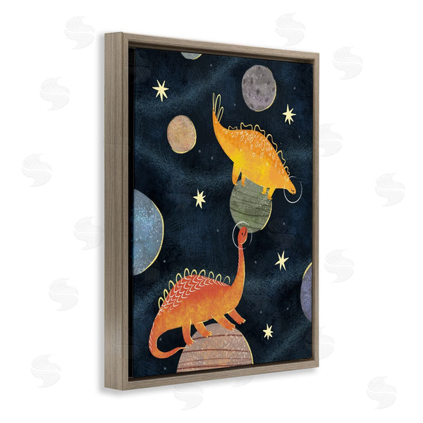 Stupell Industries Ziwei Li | Dinosaur Astronauts On Space Planets Yellow Stars Wall Art