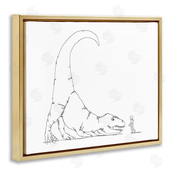 Stupell Industries Ziwei Li | Dinosaur T-Rex And Boy Line Drawing Minimal