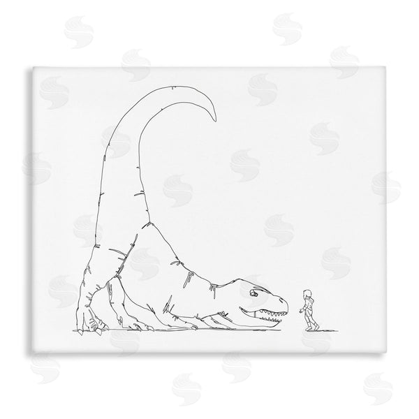 stupell industries Ziwei Li | Dinosaur T-Rex and Boy Line Drawing Minimal