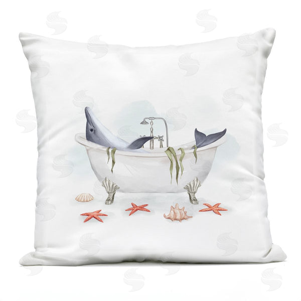 Stupell Industries Ziwei Li | Dolphin Lounging Nautical Seaweed Coastal Bathtub Printed Throw Pillow