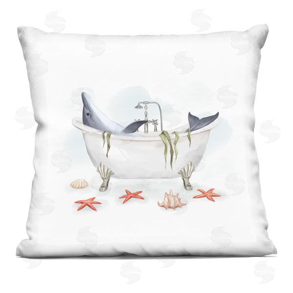 stupell industries Ziwei Li | Dolphin Lounging Nautical Seaweed Coastal Bathtub Printed Throw Pillow