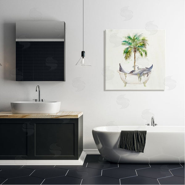 Stupell Industries Ziwei Li | Dolphins In Bath Tub Palm Tree Wall Art