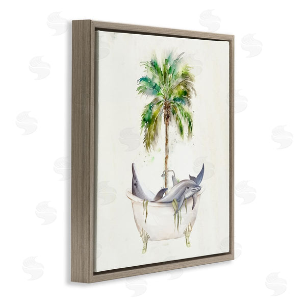 Stupell Industries Ziwei Li | Dolphins In Bath Tub Palm Tree Wall Art