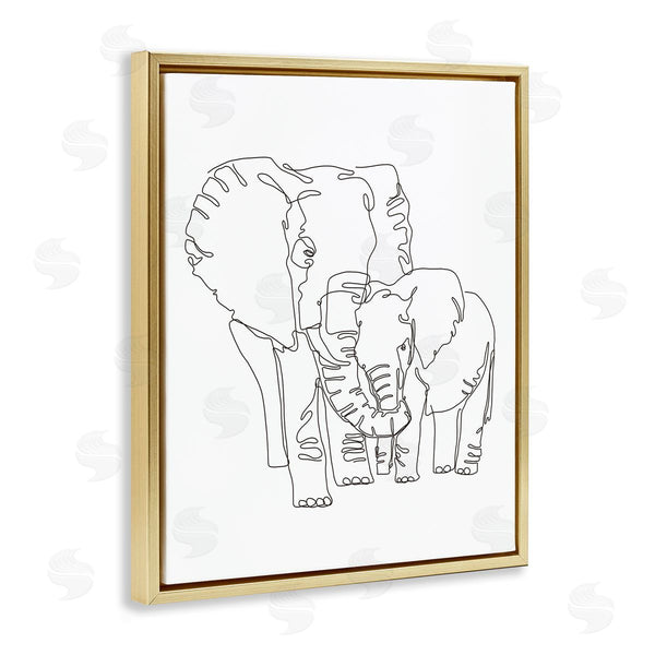 Stupell Industries Ziwei Li | Elephant Family Holding Trunks Minimal Linework