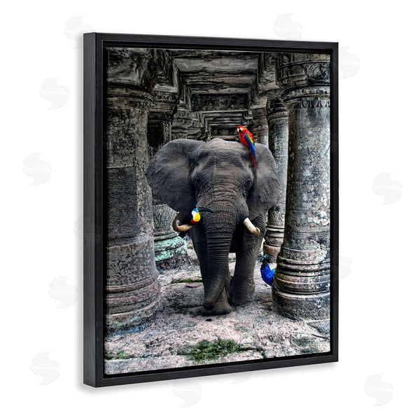 Stupell Industries Ziwei Li | Elephant Jungle Birds Stone Columns