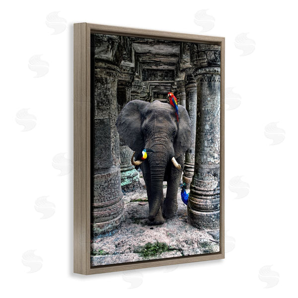 Stupell Industries Ziwei Li | Elephant Jungle Birds Stone Columns