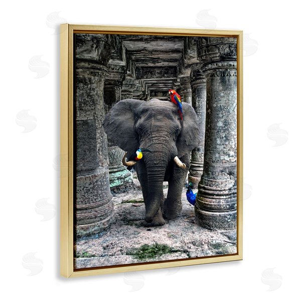 Stupell Industries Ziwei Li | Elephant Jungle Birds Stone Columns