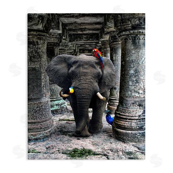 stupell industries Ziwei Li | Elephant Jungle Birds Stone Columns