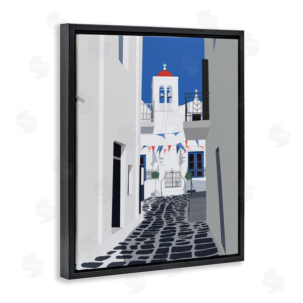 Stupell Industries Ziwei Li | European Coastal City Street White Blue Architecture