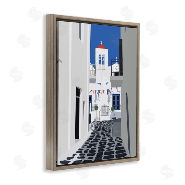 Stupell Industries Ziwei Li | European Coastal City Street White Blue Architecture