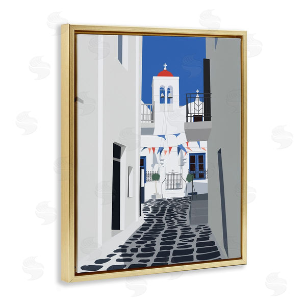 Stupell Industries Ziwei Li | European Coastal City Street White Blue Architecture