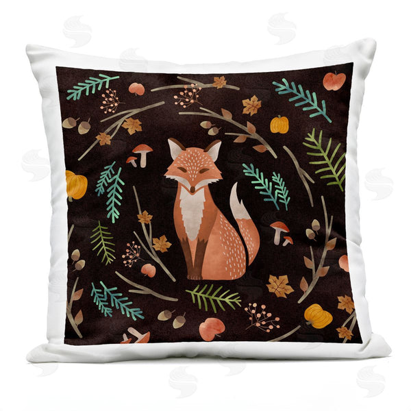 Stupell Industries Ziwei Li | Fall Botanical Leaves Red Fox Nature Printed Throw Pillow