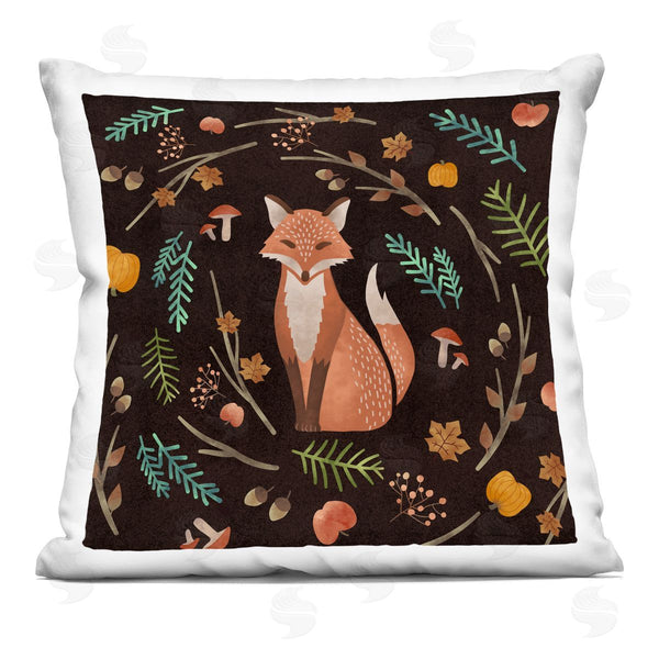 stupell industries Ziwei Li | Fall Botanical Leaves Red Fox Nature Printed Throw Pillow
