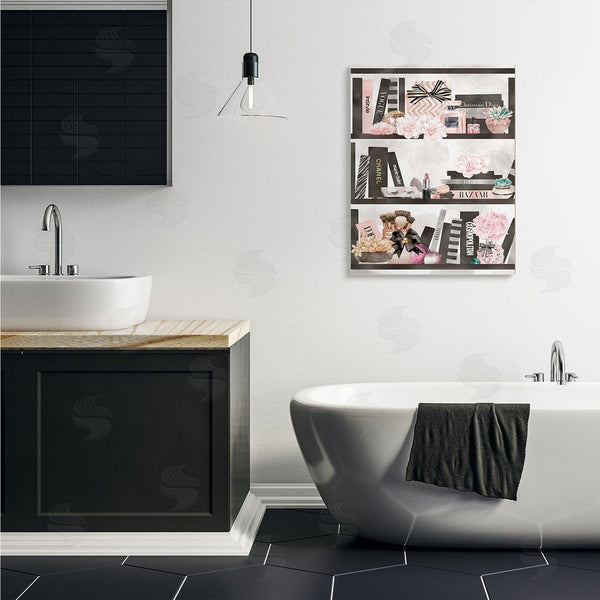 Stupell Industries Ziwei Li | Fashion Bookshelf Glam Cosmetic Accessories And Books Wall Art